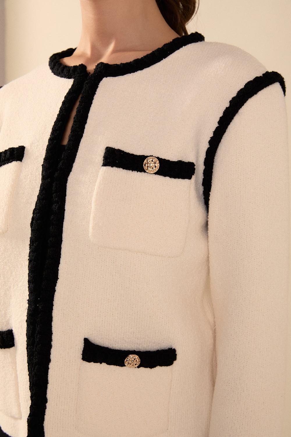 Endless Rose Kelly Long Sleeve Braided Knit Jacket CREAM/BLACK