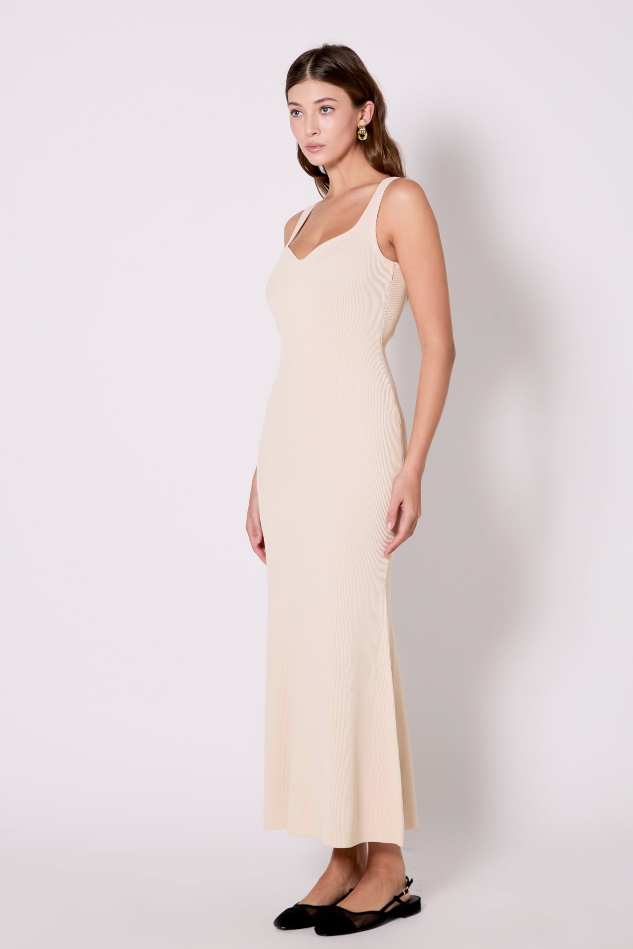 Endless Rose Kendall Sweetheart Neckline Ribbed Knit Maxi CREAM