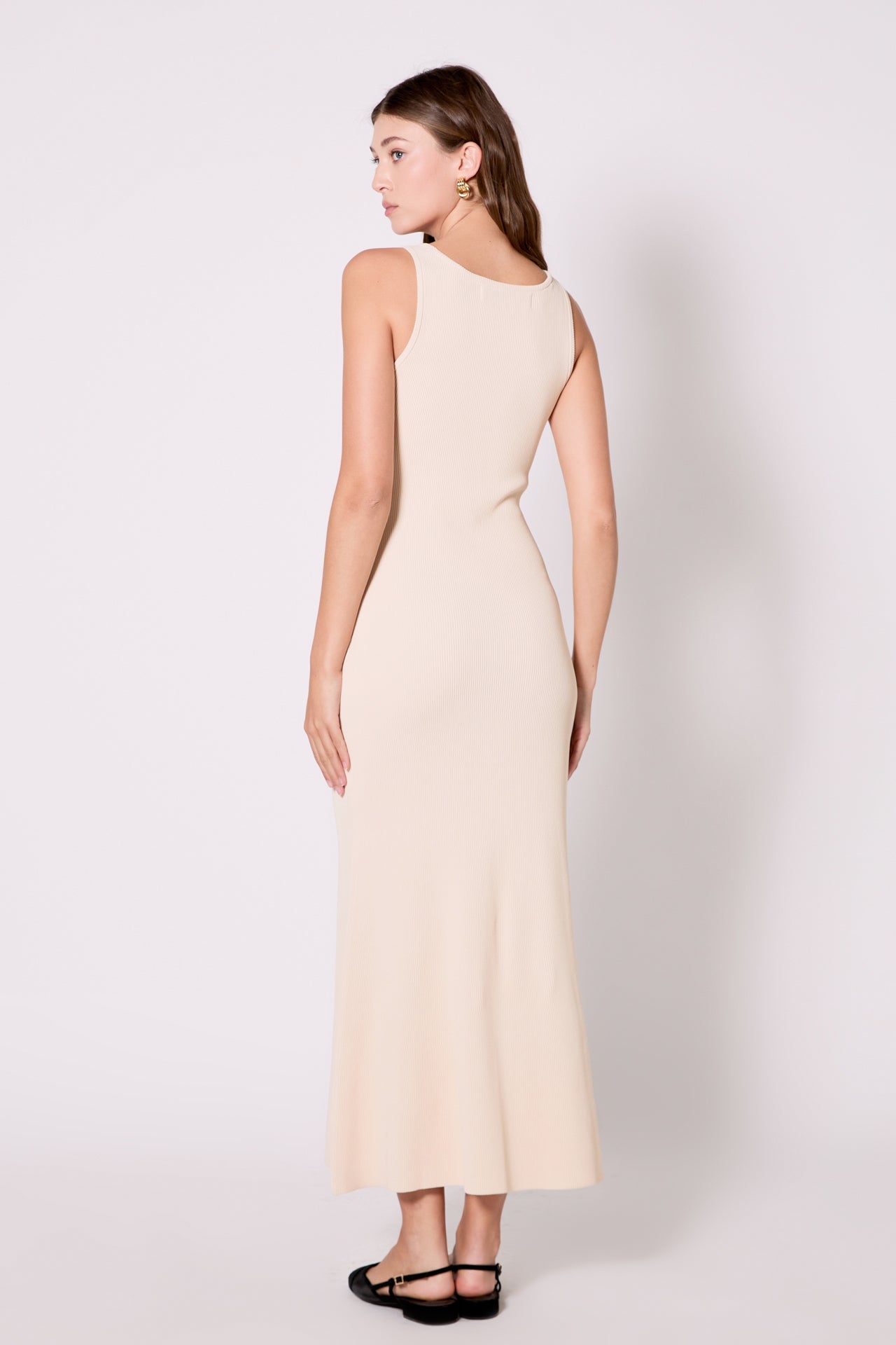 Endless Rose Kendall Sweetheart Neckline Ribbed Knit Maxi CREAM
