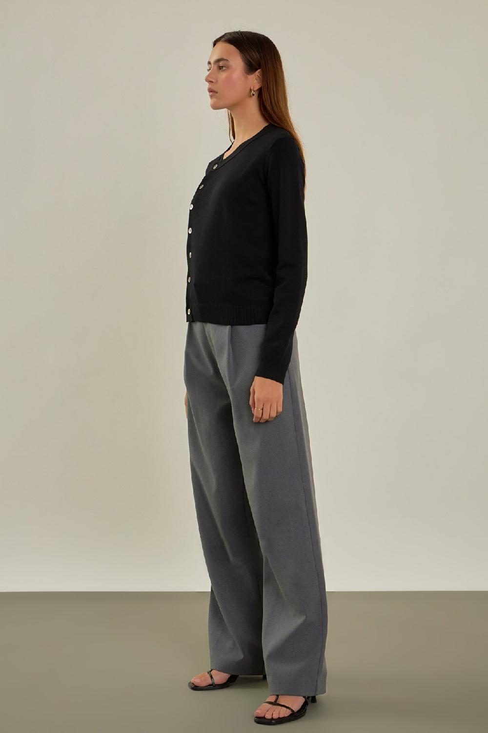 Endless Rose Knit Cardigan With Cross Over Buttons BLACK