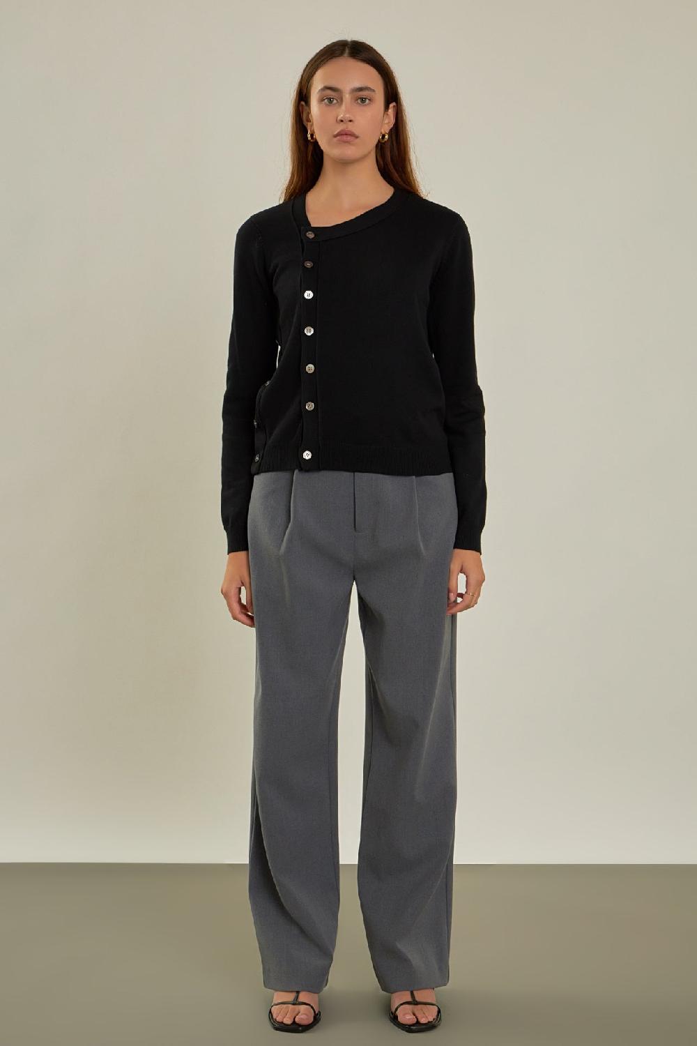 endless rose Knit Cardigan with Cross Over Buttons BLACK