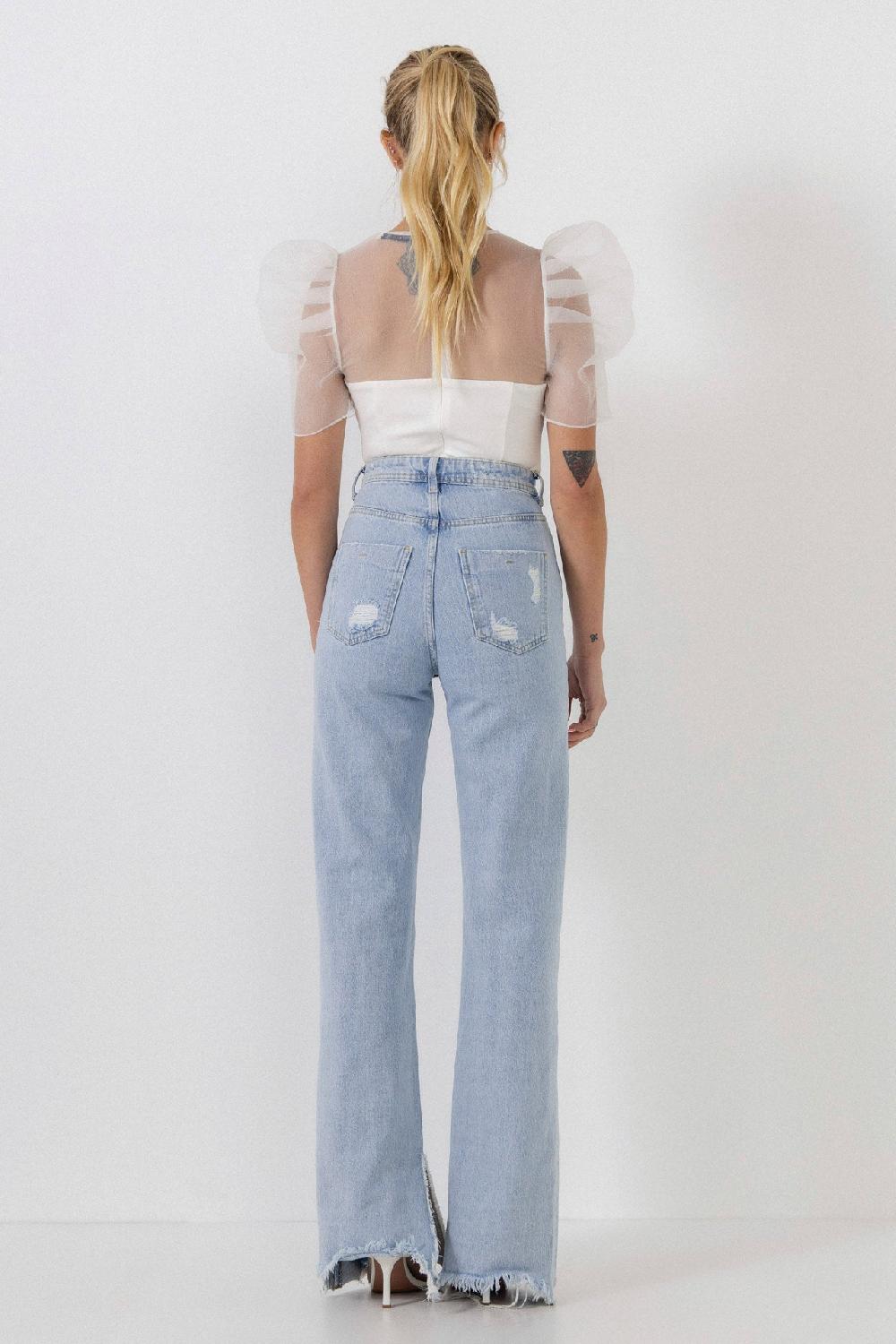 Endless Rose Knit With Organza Mixed Media Top WHITE