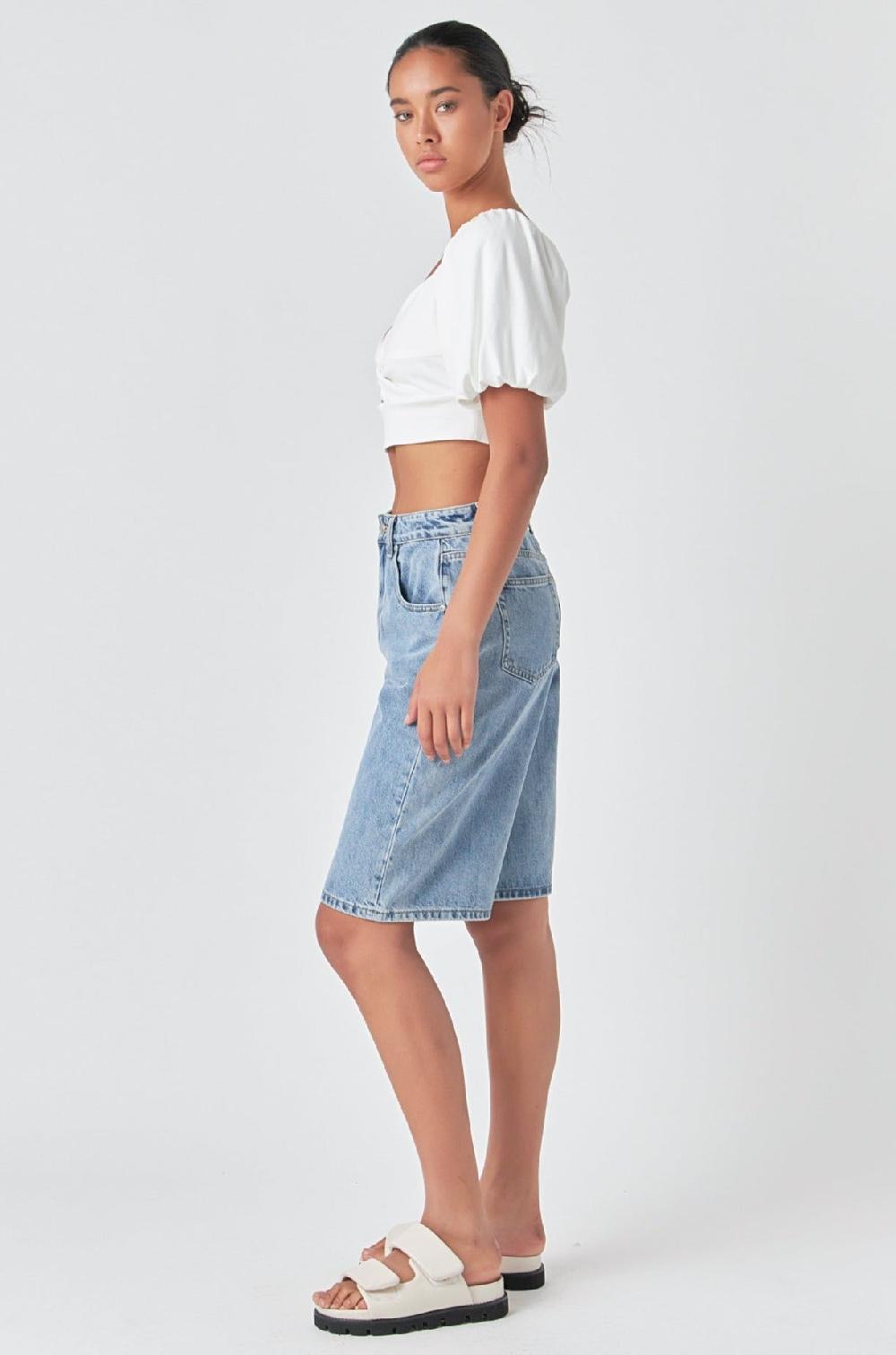 Endless Rose Knotted Top With Short Puff Sleeves WHITE