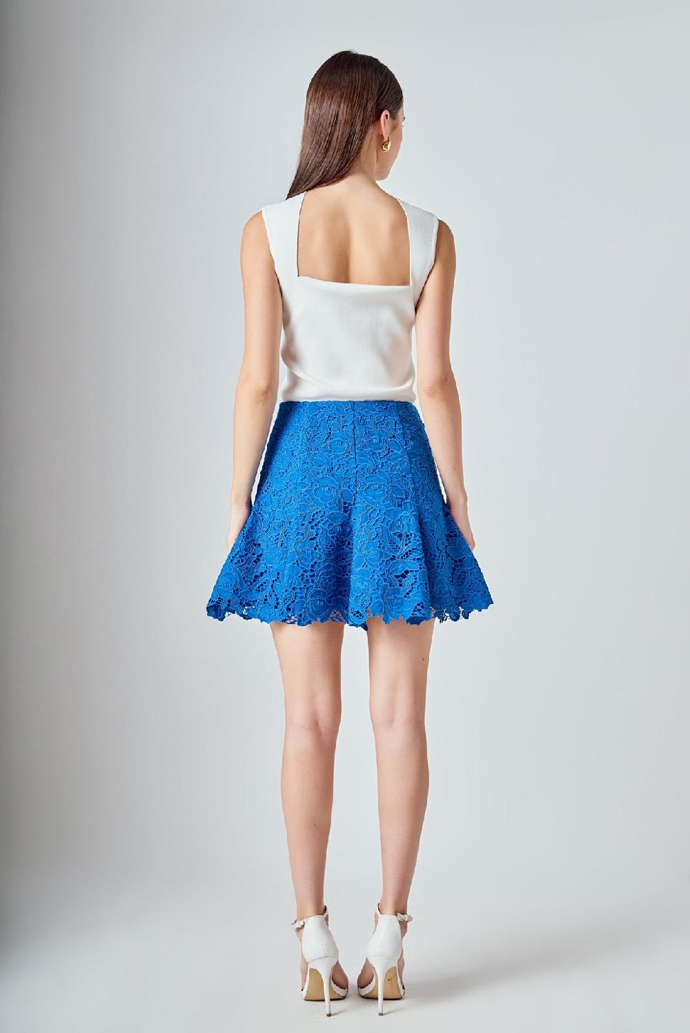 Endless Rose Lace Fit And Flare Mini Skirt MULTI BLUE