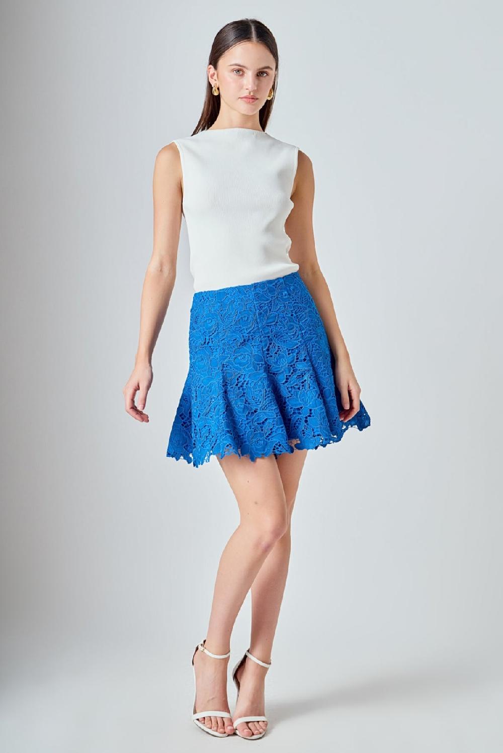 endless rose Lace Fit and Flare Mini Skirt MULTI BLUE