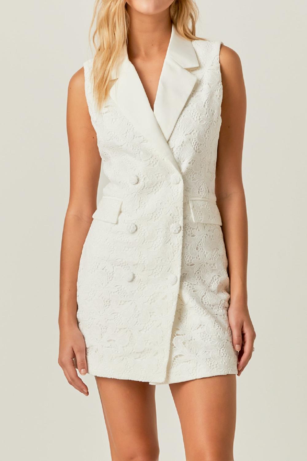 Endless Rose Laced Sleeveless Blazer Mini Dress WHITE
