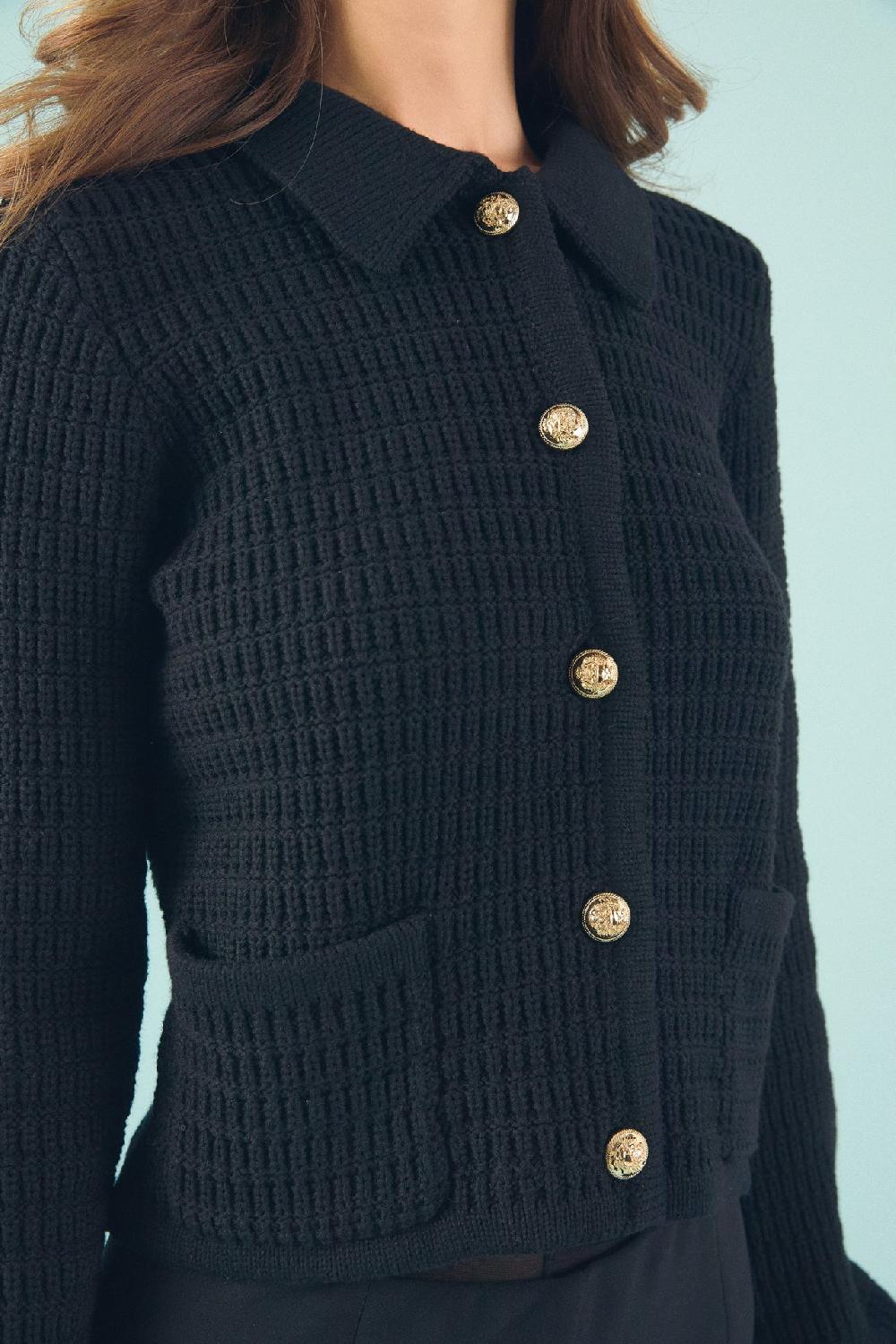 Endless Rose Lanie Knit Sweater Collared Jacket BLACK