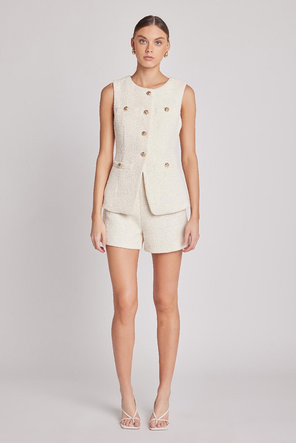 Endless Rose Lauren Tweed Buttoned Long Split Top IVORY