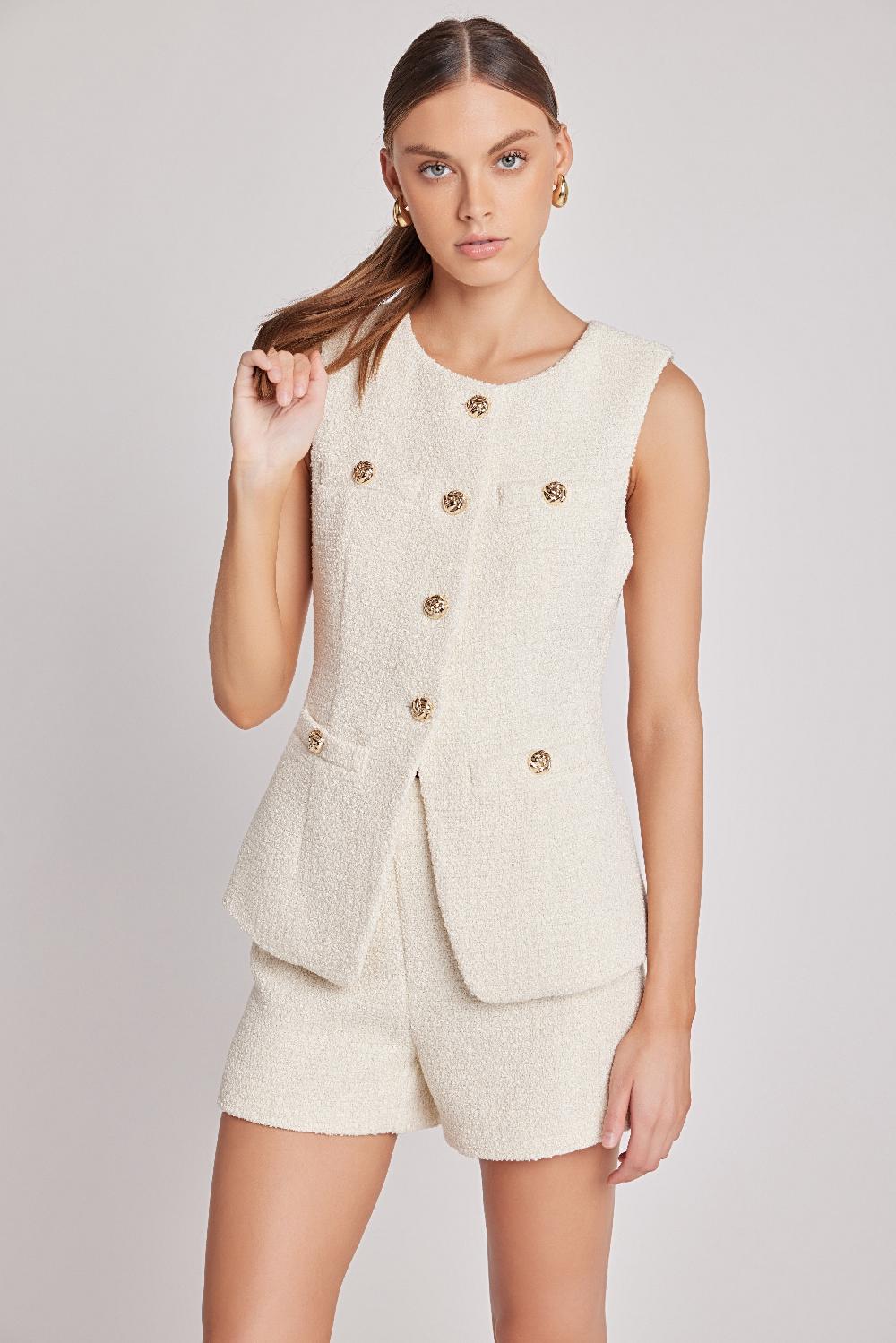 endless rose Lauren Tweed Buttoned Long Split Top IVORY