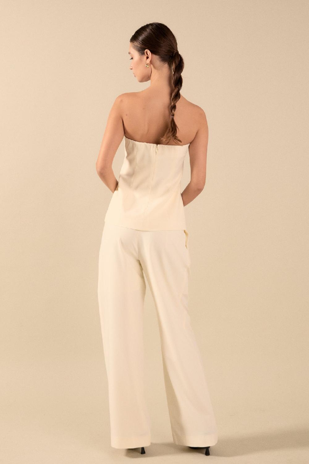 Endless Rose Lexy Relaxed Mid Rise Pleated Wide Leg Trousers CREAM