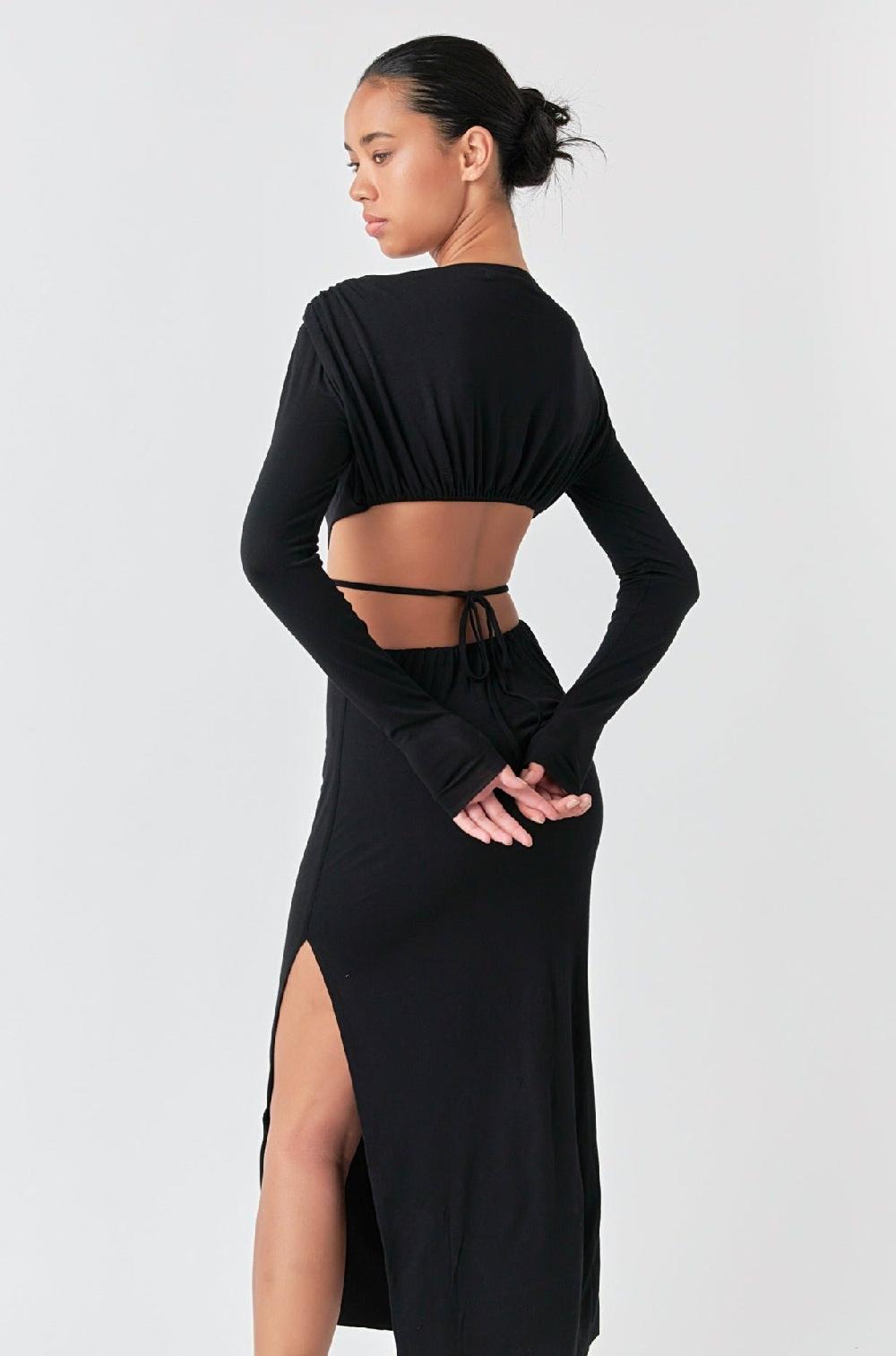 Endless Rose Long Sleeve Open-Back Maxi Dress BLACK