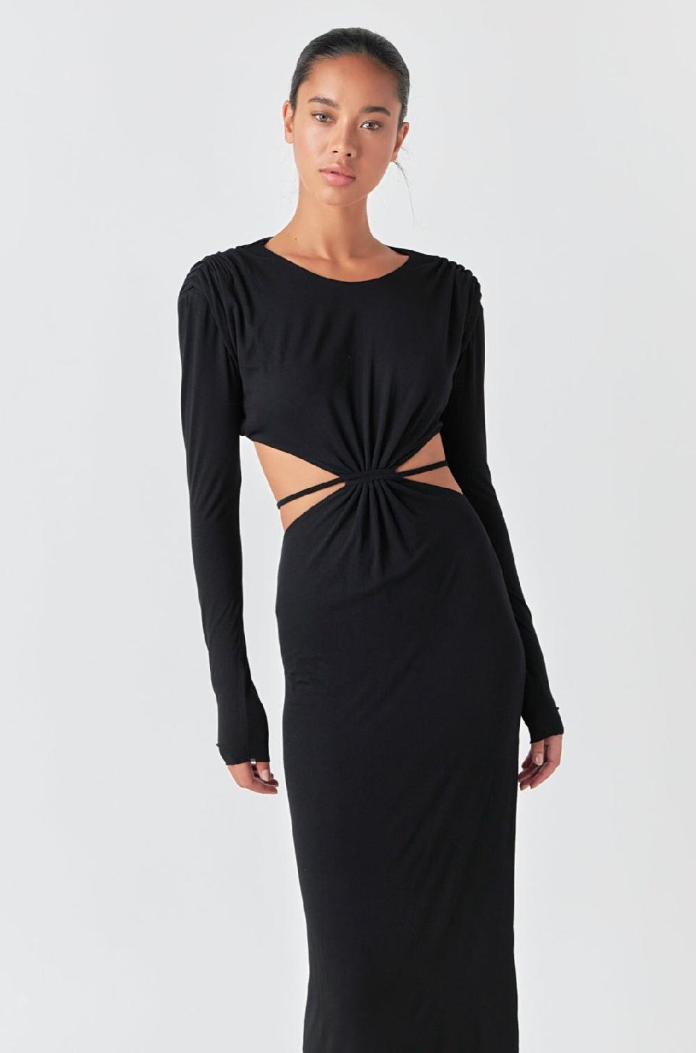 Endless Rose Long Sleeve Open-Back Maxi Dress BLACK
