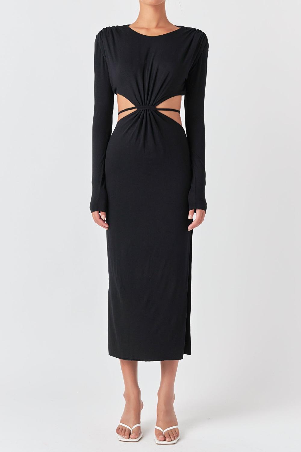 Endless Rose Long Sleeve Open-Back Maxi Dress BLACK