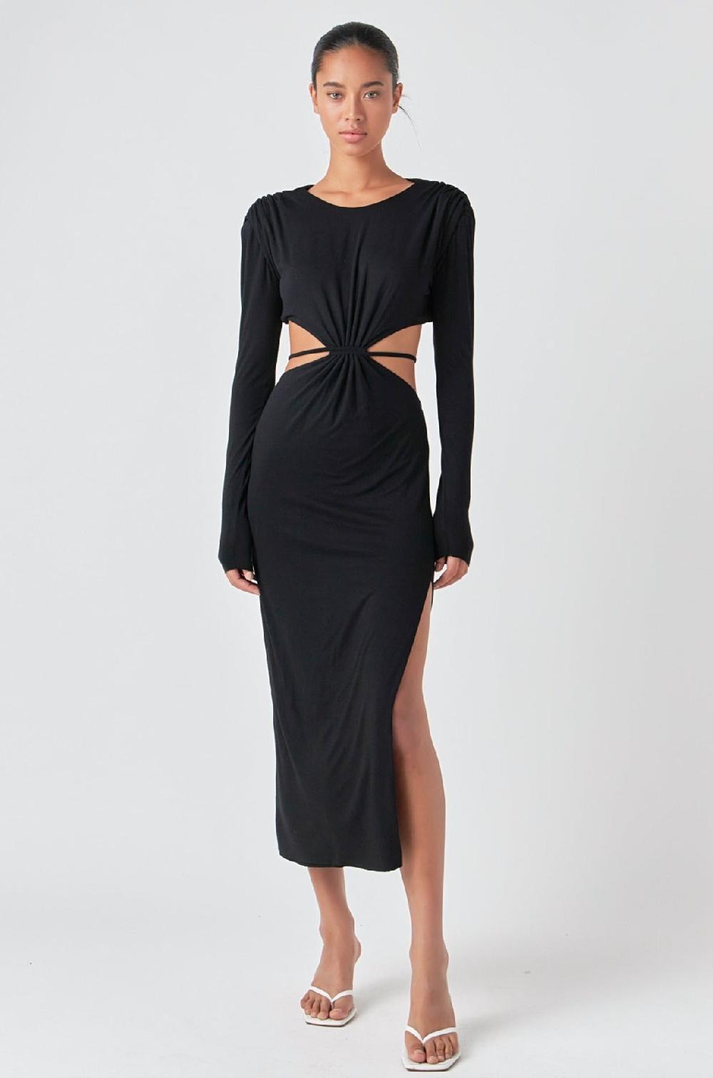 endless rose Long Sleeve Open-Back Maxi Dress BLACK