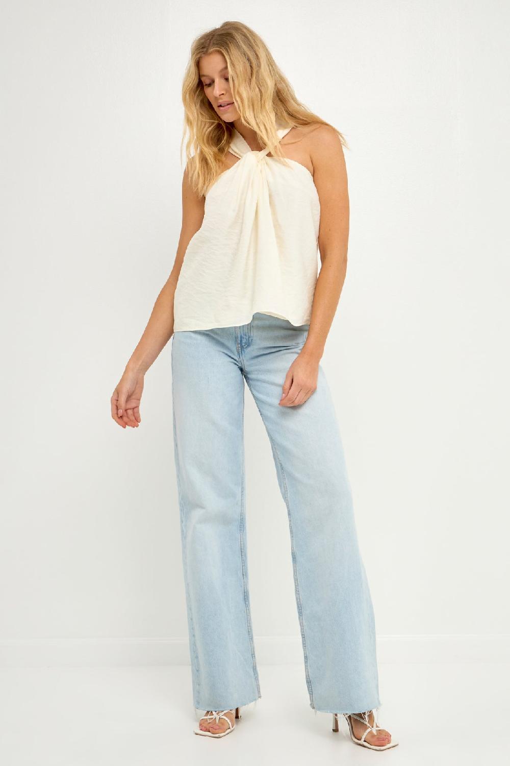 endless rose Loop Halter Neck with Cross Back Detail CREAM