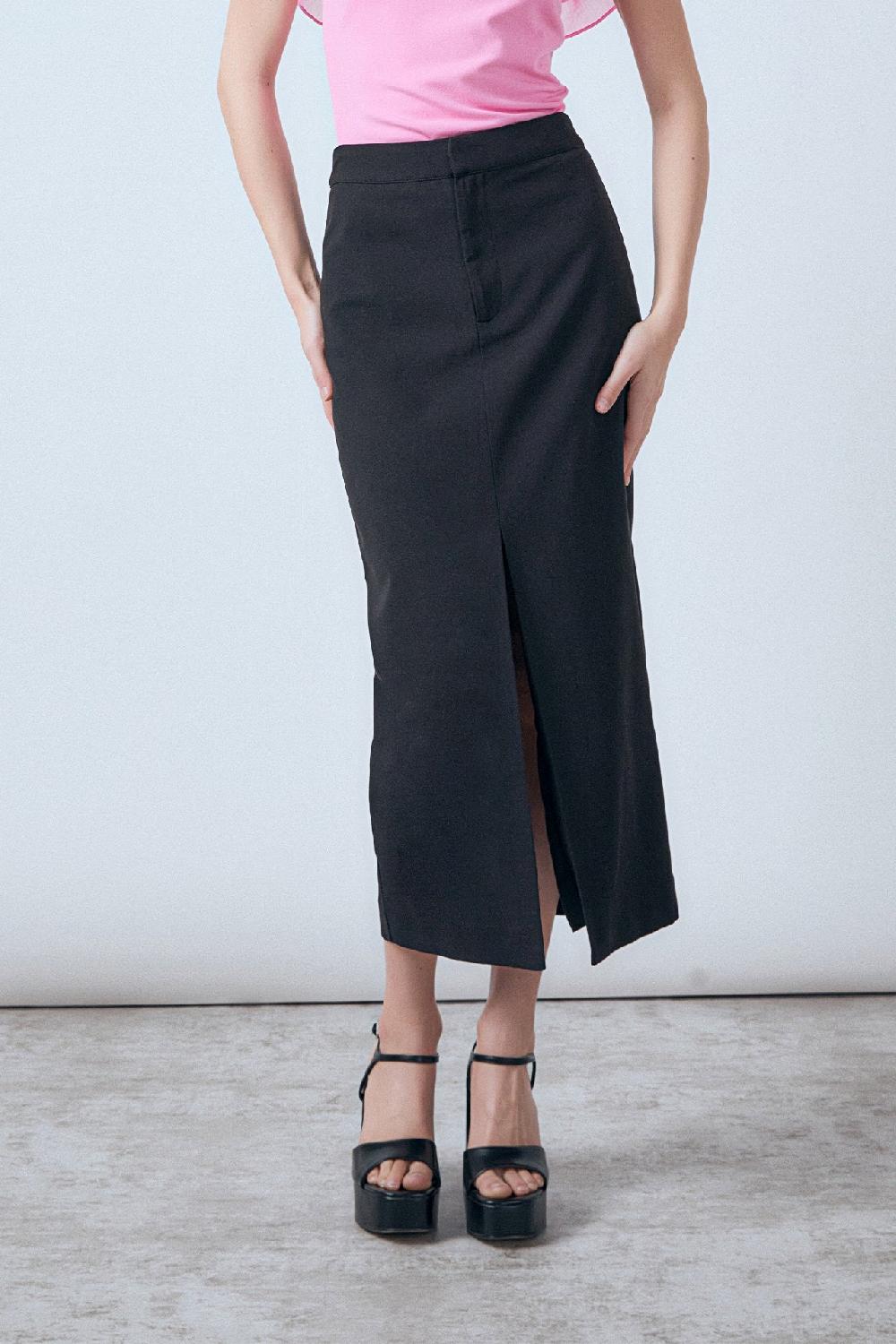 Endless Rose Margaux Front Slit Linen Midi Skirt BLACK