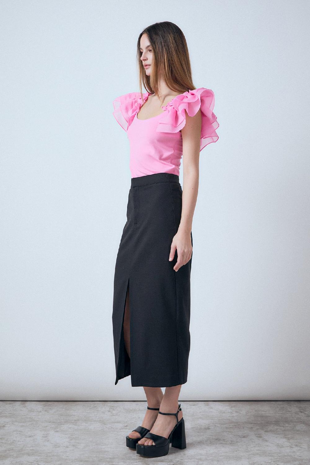 Endless Rose Margaux Front Slit Linen Midi Skirt BLACK