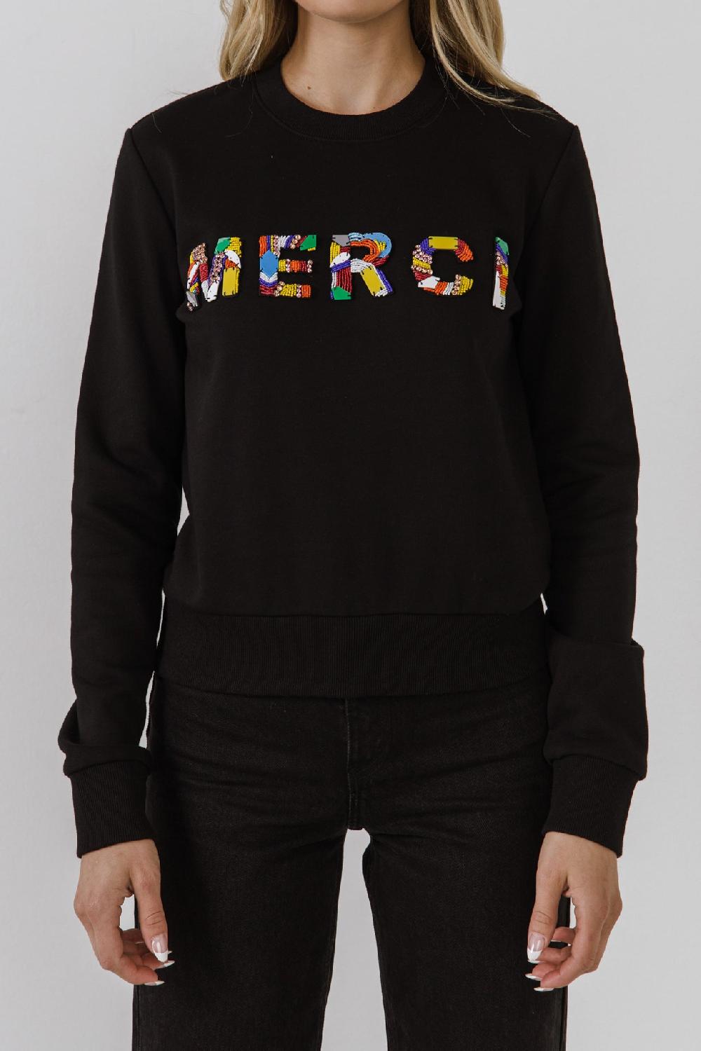 Endless Rose Merci Lettering Beads Sweatshirt BLACK