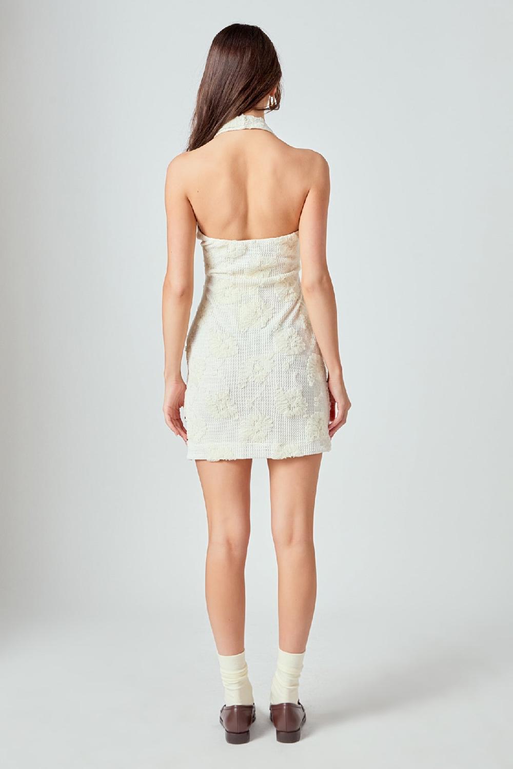 Endless Rose Mesh Embroidered Halter Mini Dress IVORY