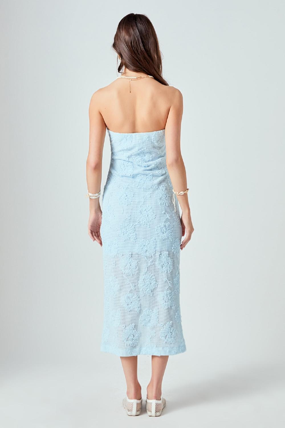 Endless Rose Mesh Embroidered Midi Strapless Dress POWDER BLUE