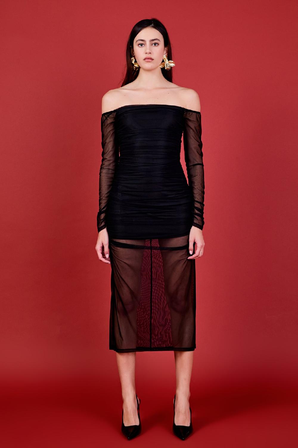 Endless Rose Mesh Off The Shoulder Maxi Dress BLACK