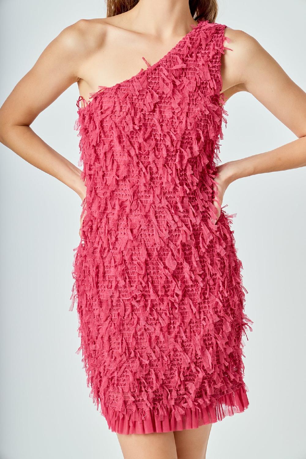 Endless Rose Mesh Trimmed One Shoulder Mini Dress BURGUNDY