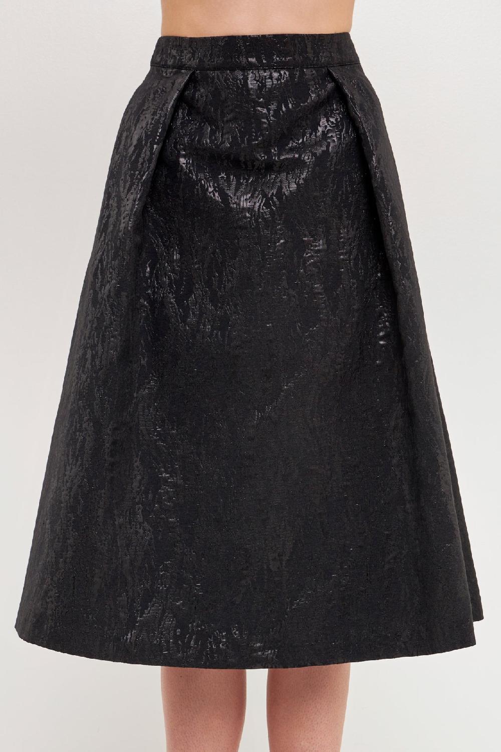 Endless Rose Metallic Jacquard Flare Midi Skirt BLACK