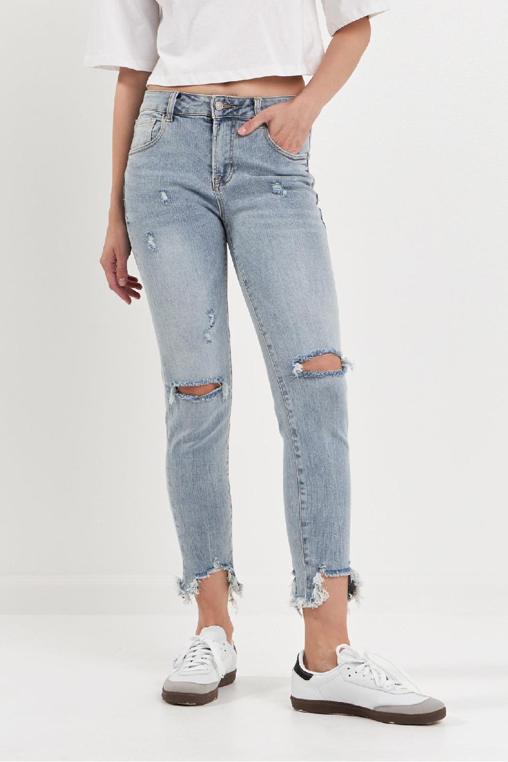 Endless Rose Mid Rise Distressed Ankle Skinny Jeans LIGHT BLUE