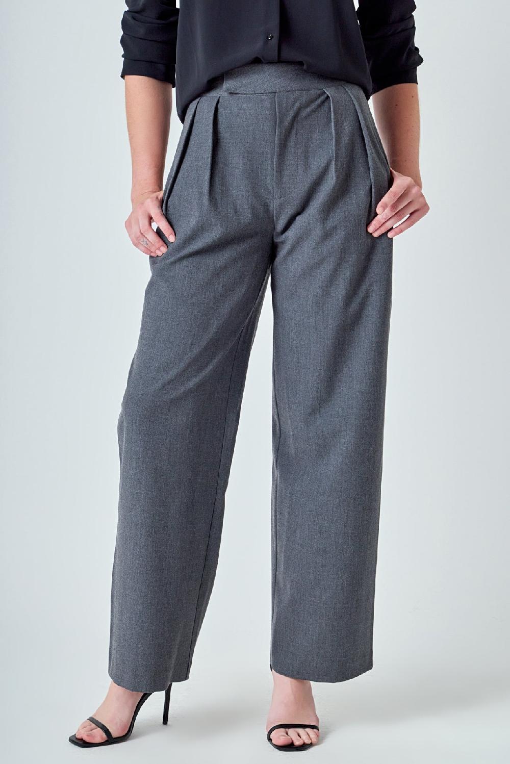 Endless Rose Mid Rise Pleated Wide Leg Trousers GREY