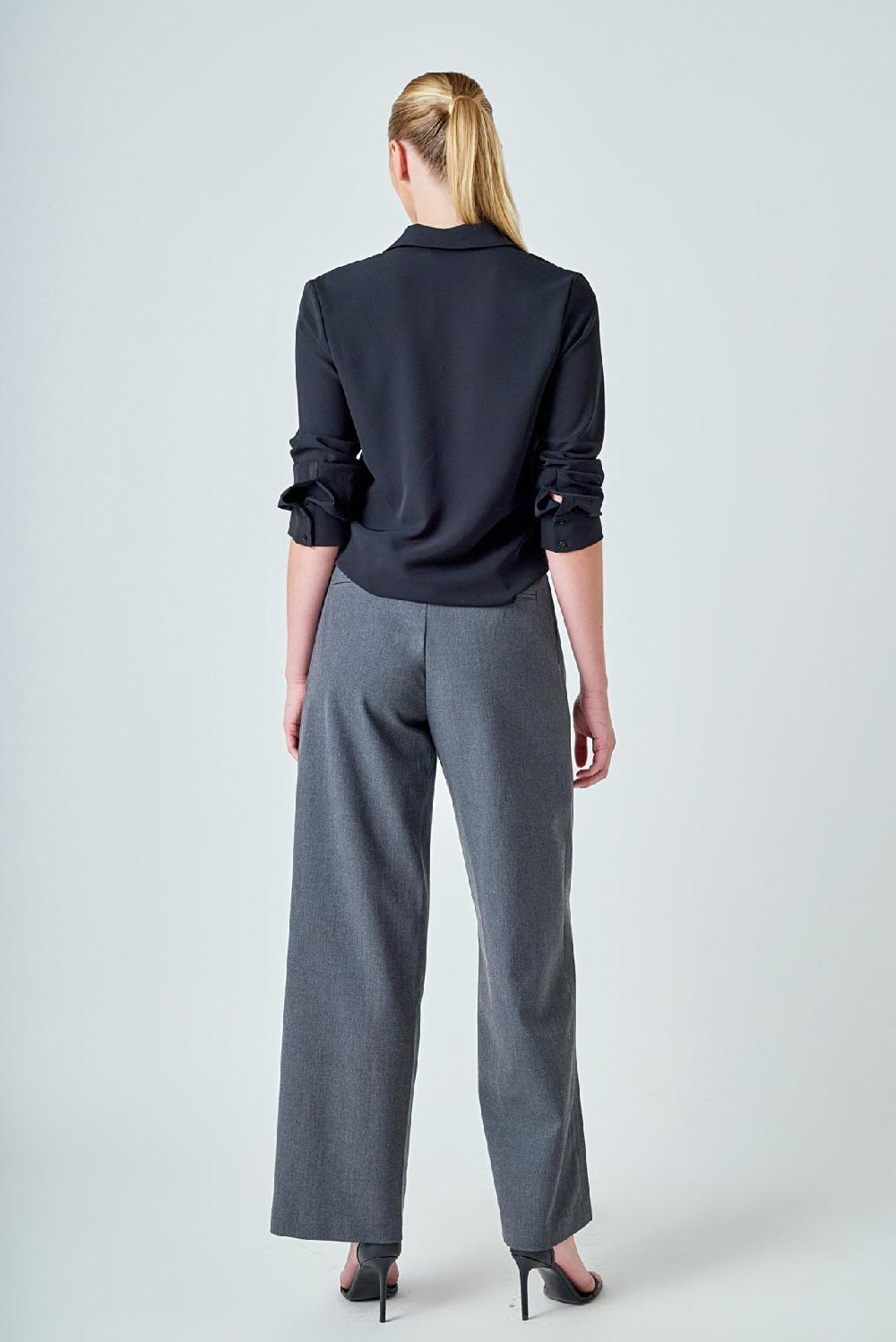 Endless Rose Mid Rise Pleated Wide Leg Trousers GREY