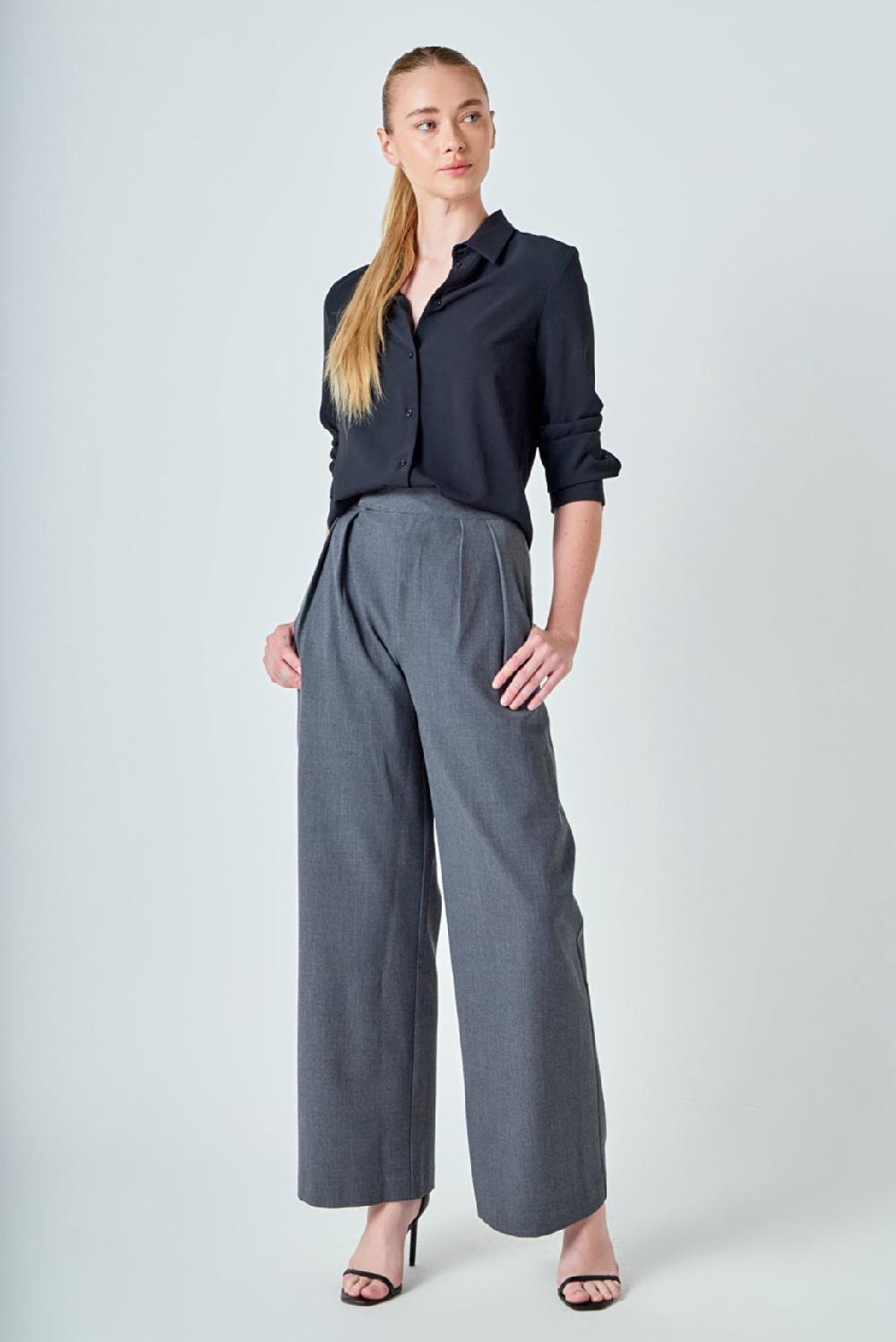 endless rose Mid Rise Pleated Wide leg Trousers GREY