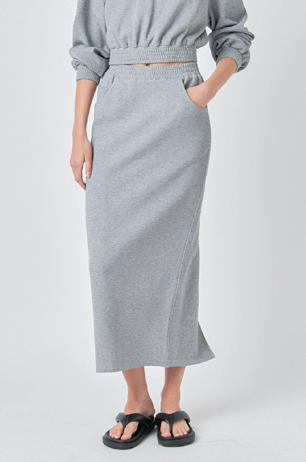 Endless Rose Mid-Waisted French Terry Maxi Skirt HEATHER GREY