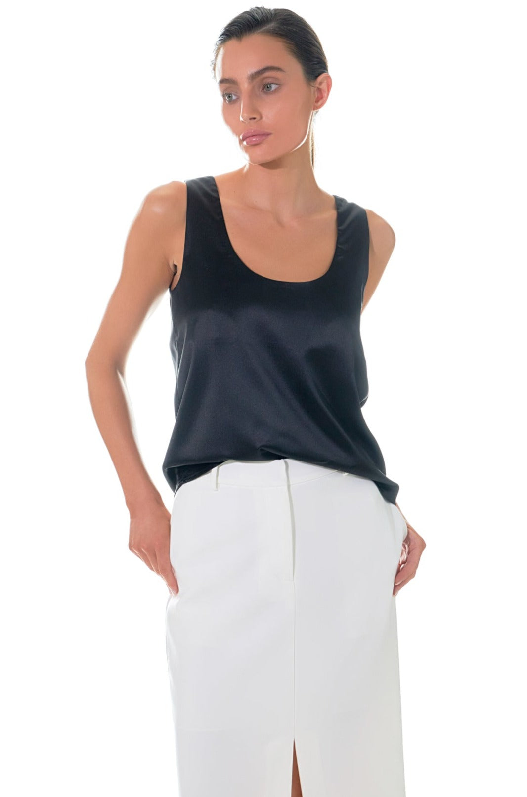 Endless Rose Mid-Waisted Front Slit Maxi Skirt BLACK