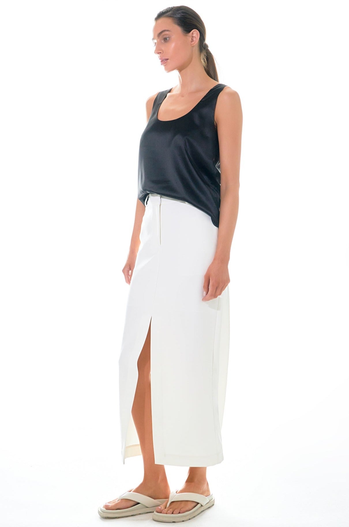 Endless Rose Mid-Waisted Front Slit Maxi Skirt BLACK