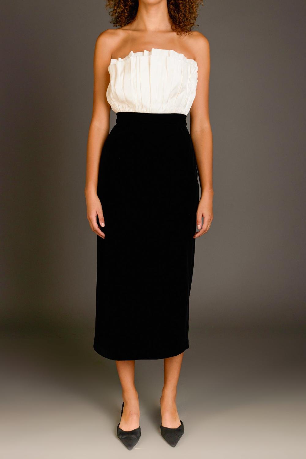 Endless Rose Mix Media Velvet Strapless Midi Dress IVORY