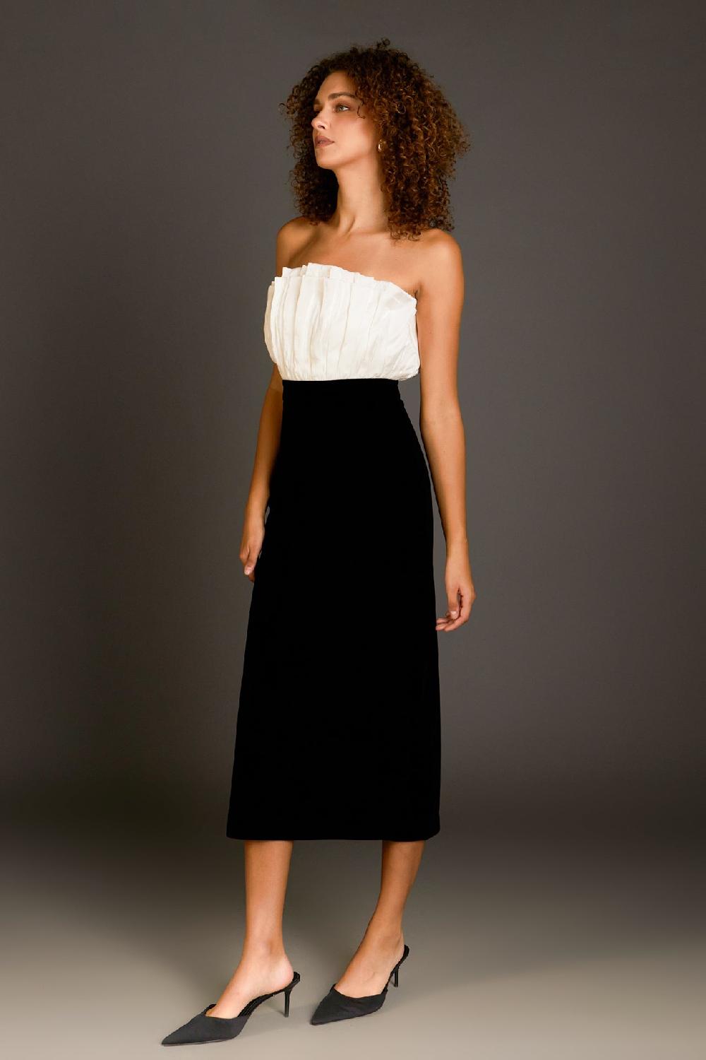 Endless Rose Mix Media Velvet Strapless Midi Dress IVORY