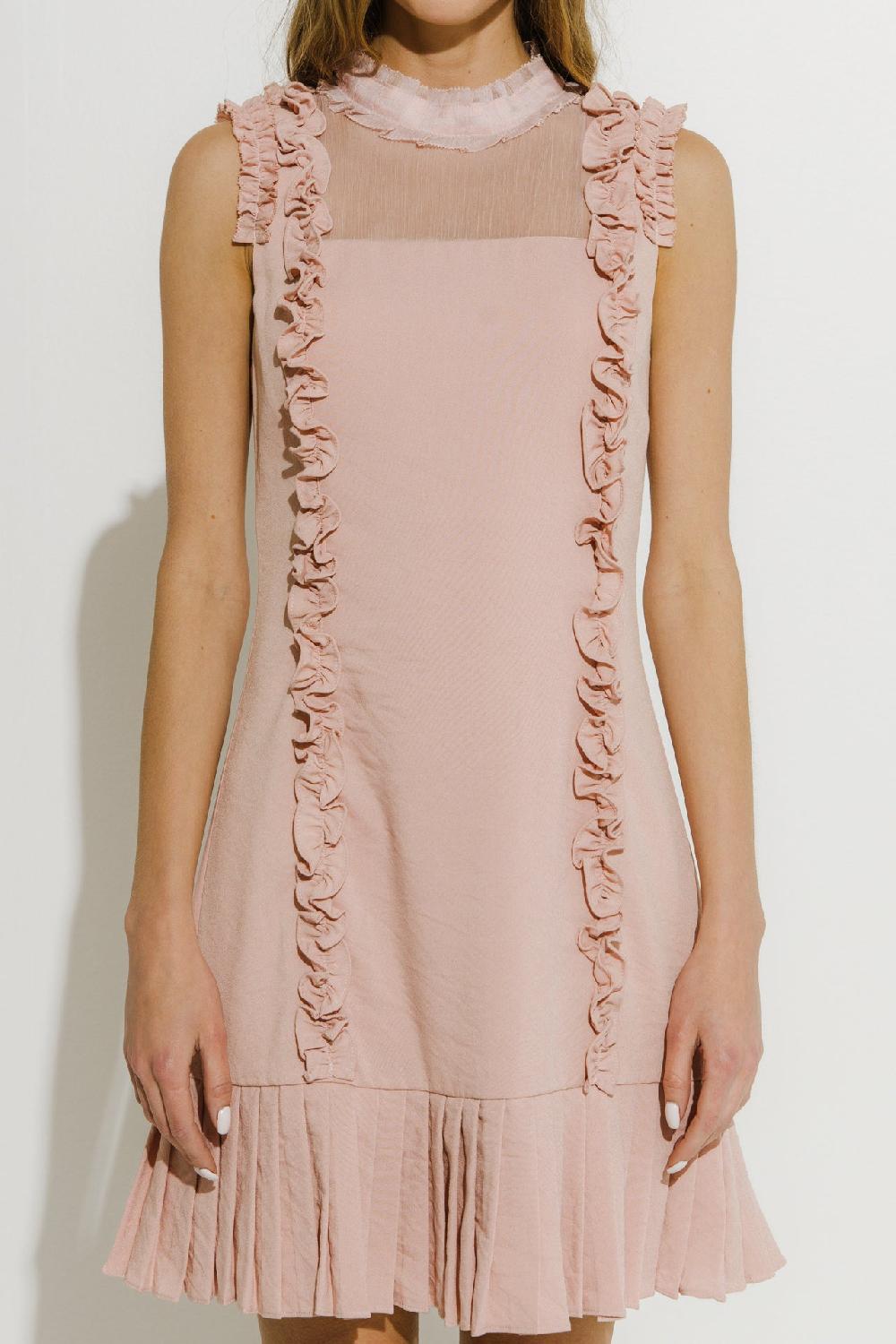 Endless Rose Mixed Media A Line Dress With Ruffle Details POWDER PINK