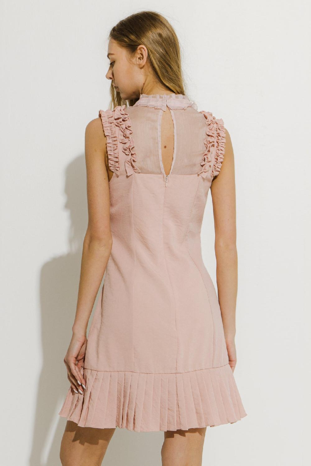 Endless Rose Mixed Media A Line Dress With Ruffle Details POWDER PINK