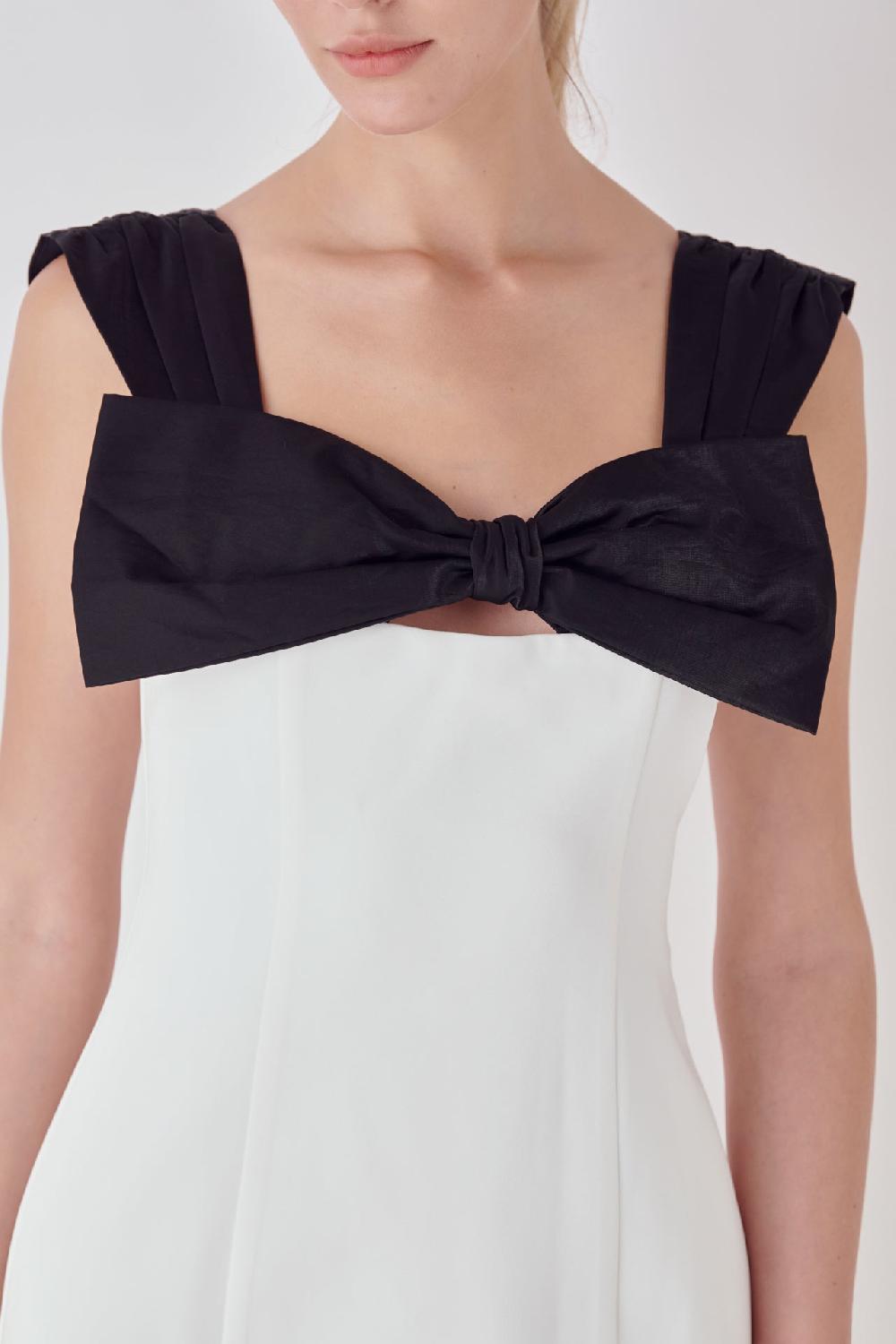 Endless Rose Mixed Media Bow Mini Dress WHITE/BLACK