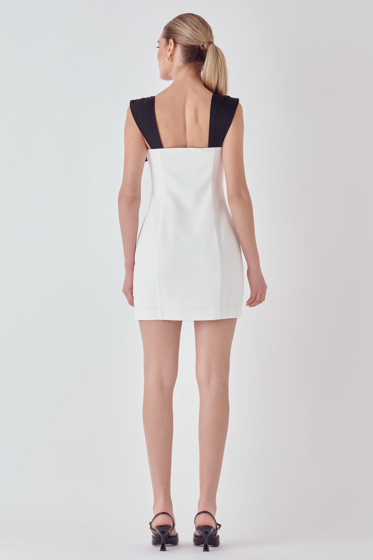 Endless Rose Mixed Media Bow Mini Dress WHITE/BLACK