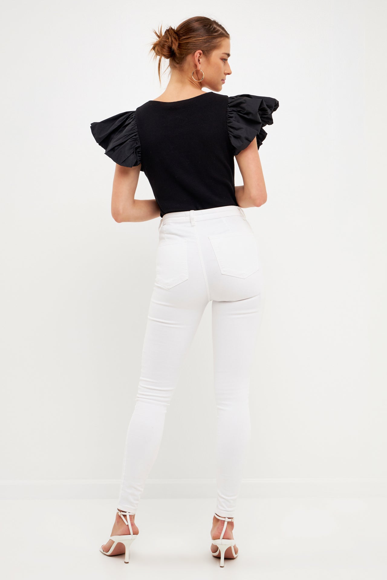 Endless Rose Mixed Media Square Neckline Knit Top BLACK