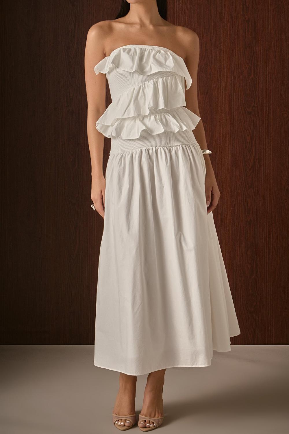 Endless Rose Mixed Media Strapless Maxi Dress WHITE