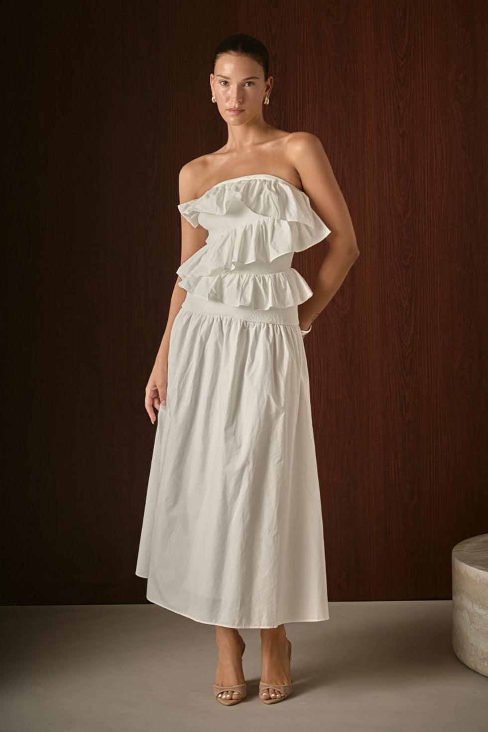 Endless Rose Mixed Media Strapless Maxi Dress WHITE