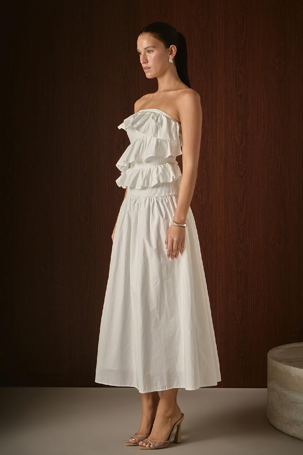 Endless Rose Mixed Media Strapless Maxi Dress WHITE