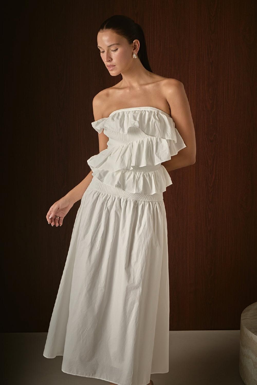 endless rose Mixed Media Strapless Maxi Dress WHITE
