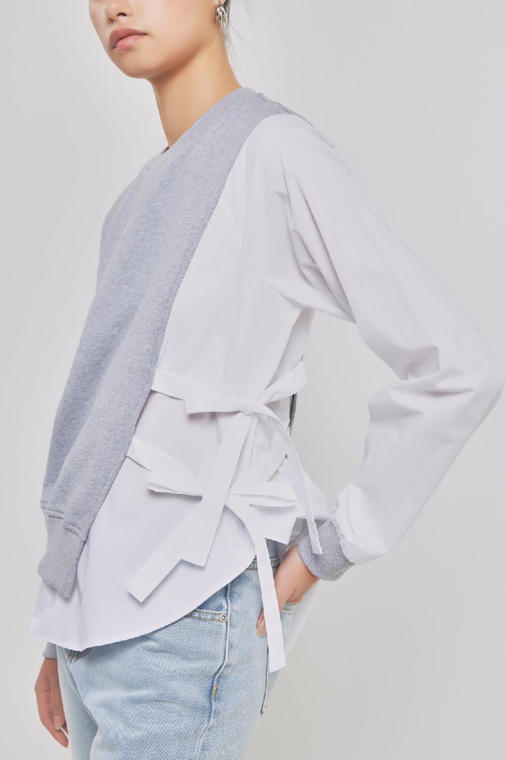 Endless Rose Mixed Media Sweater HEATHER GREY/WHITE