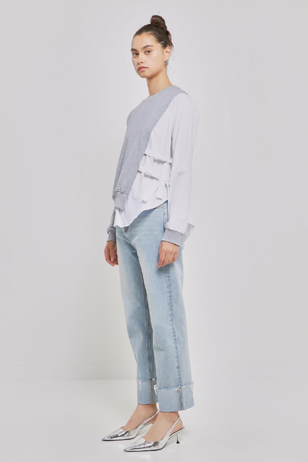 Endless Rose Mixed Media Sweater HEATHER GREY/WHITE