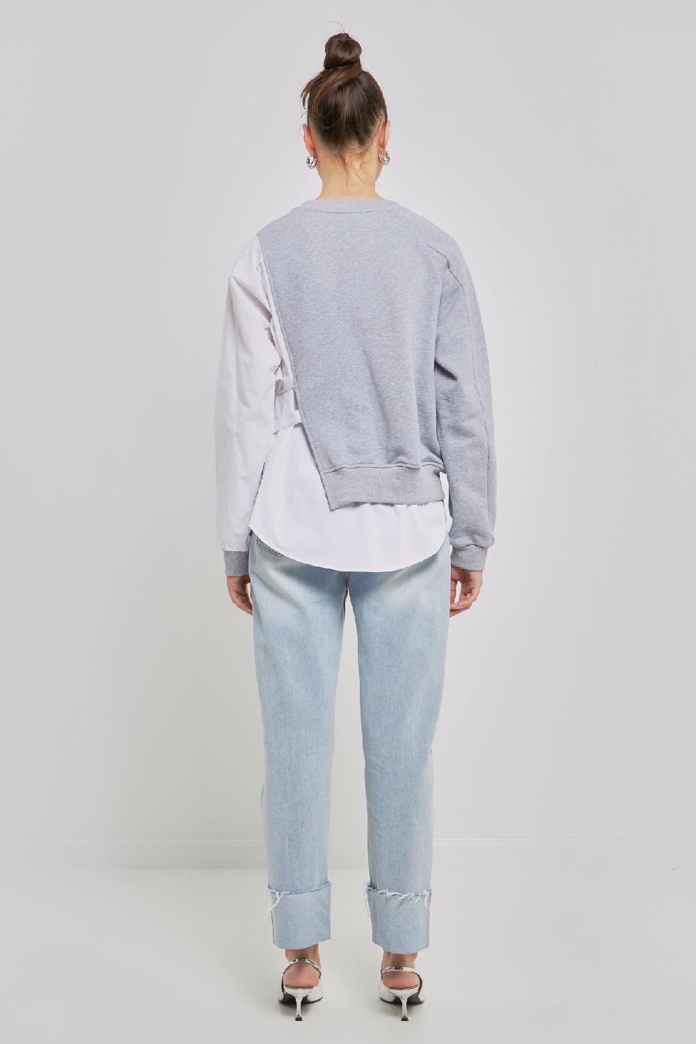 Endless Rose Mixed Media Sweater HEATHER GREY/WHITE