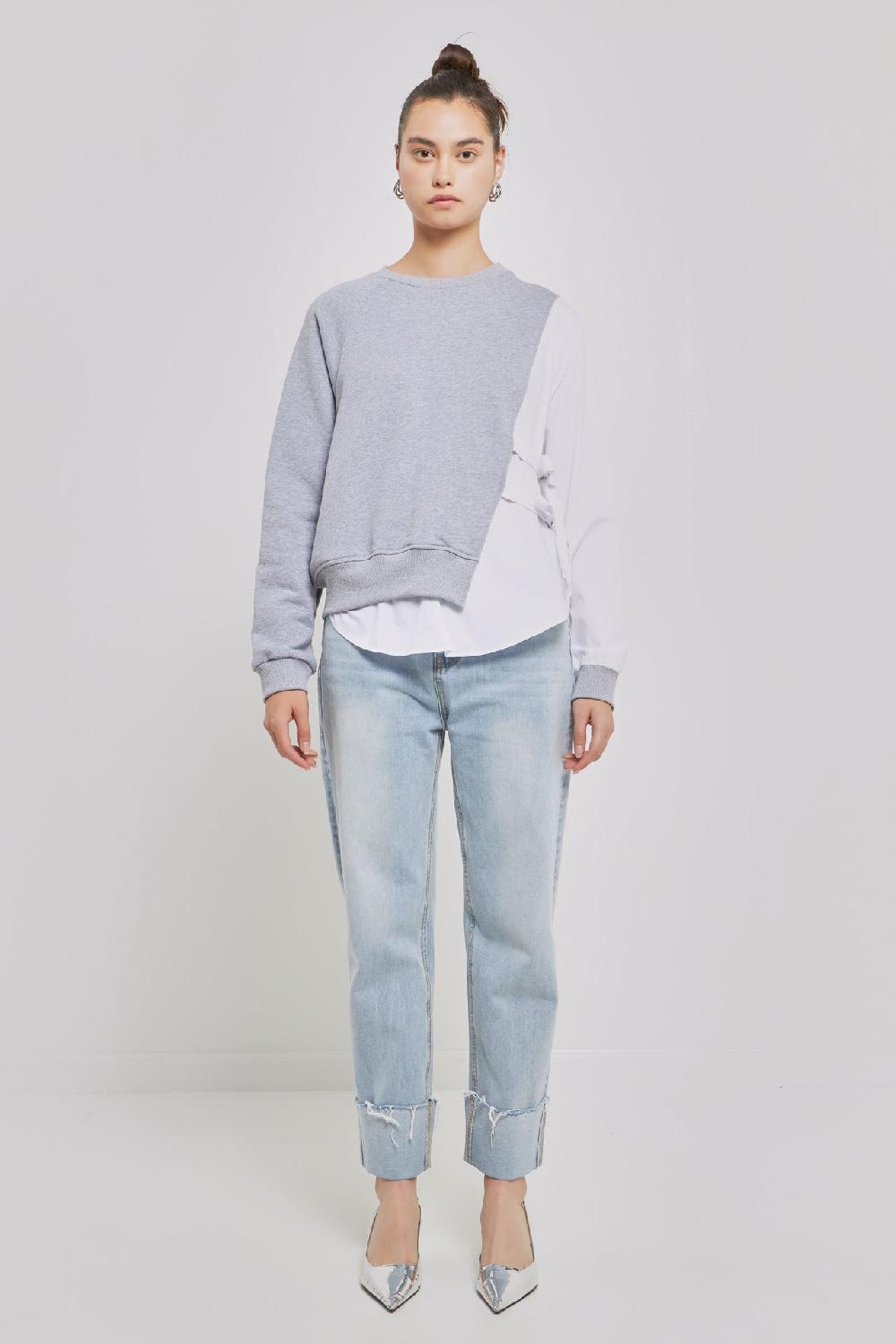 endless rose Mixed Media Sweater HEATHER GREY/WHITE