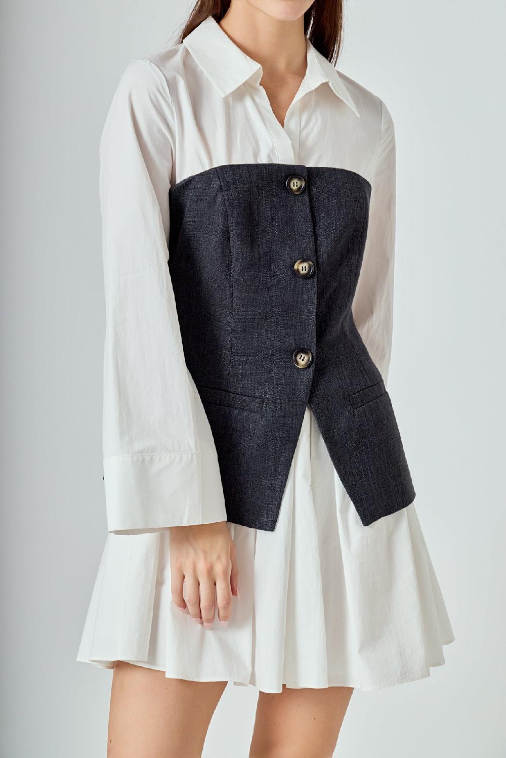 Endless Rose Mixed Media Tweed Poplin Mini Dress BLACK